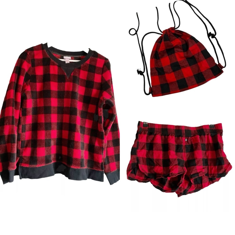WONDERSHOP Women's Buffalo Plaid 3pc Pajama Shorts Set L